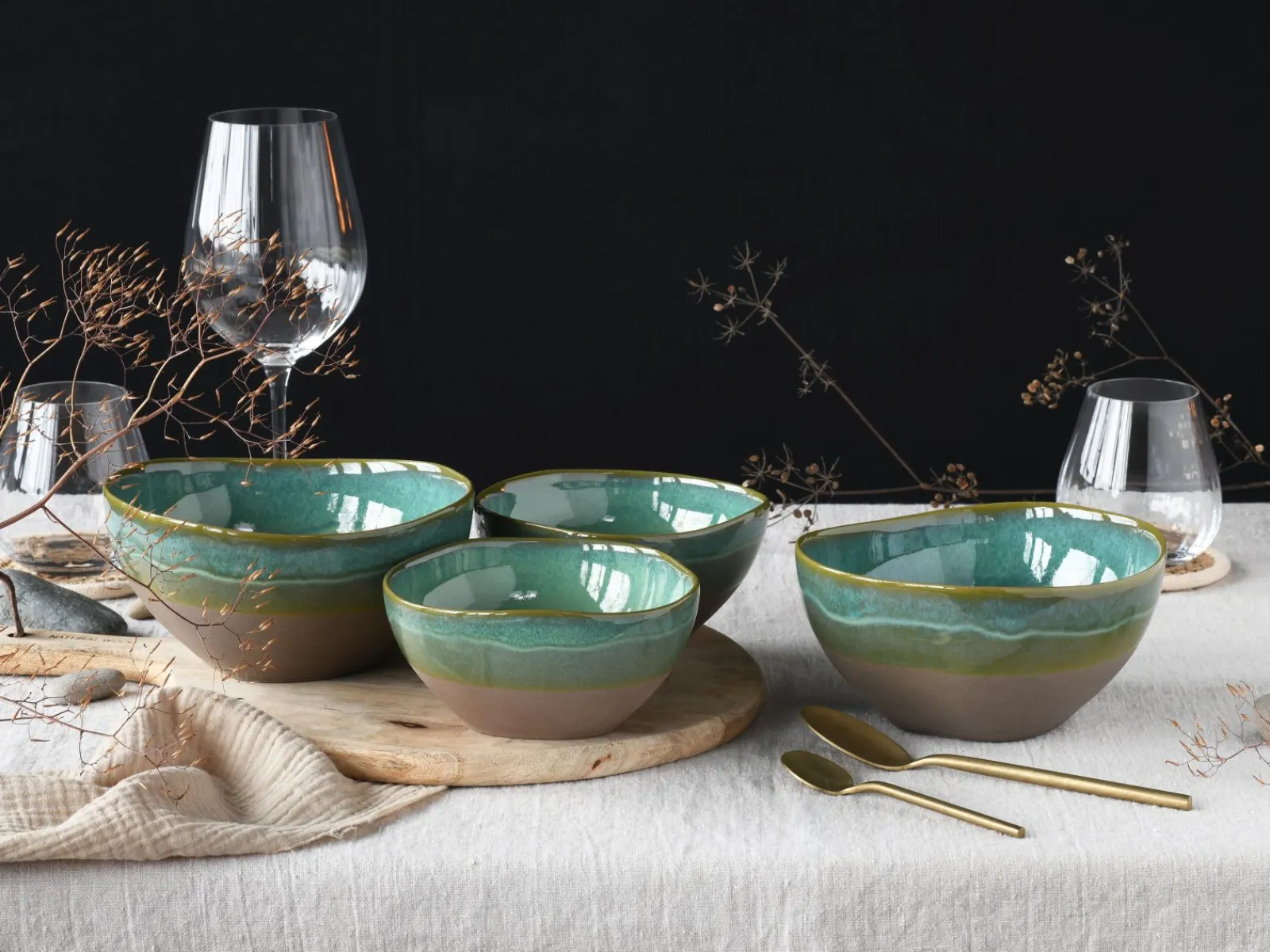 Creatable Bowls & Schüsseln|Geschirrset|Basalt Bio - Bowl 4-tlg - Salbei