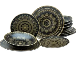 Creatable Geschirrset|Mandala - Tellerset 12-tlg - Gold-Schwarz