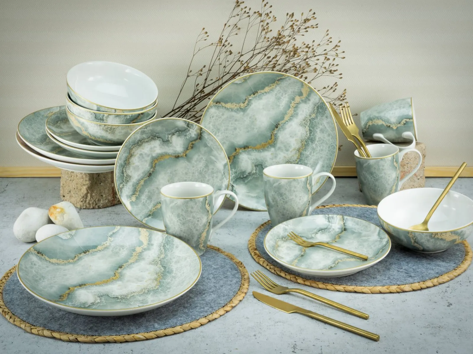 Creatable Geschirrset|Marmor - Kombiservice 16-tlg - Grau