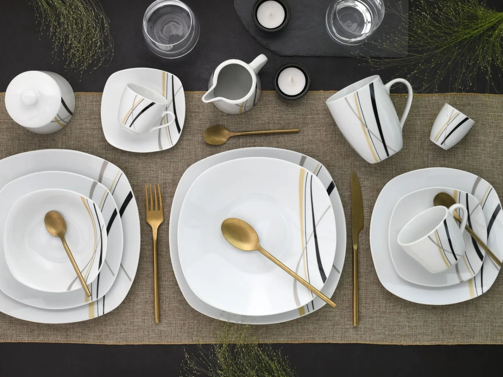 Creatable Geschirrset|Square - Kombiservice 62-tlg - Weiss