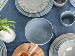 Creatable Geschirrset|Stripes - Kombiservice 16-tlg - Stein/Blau