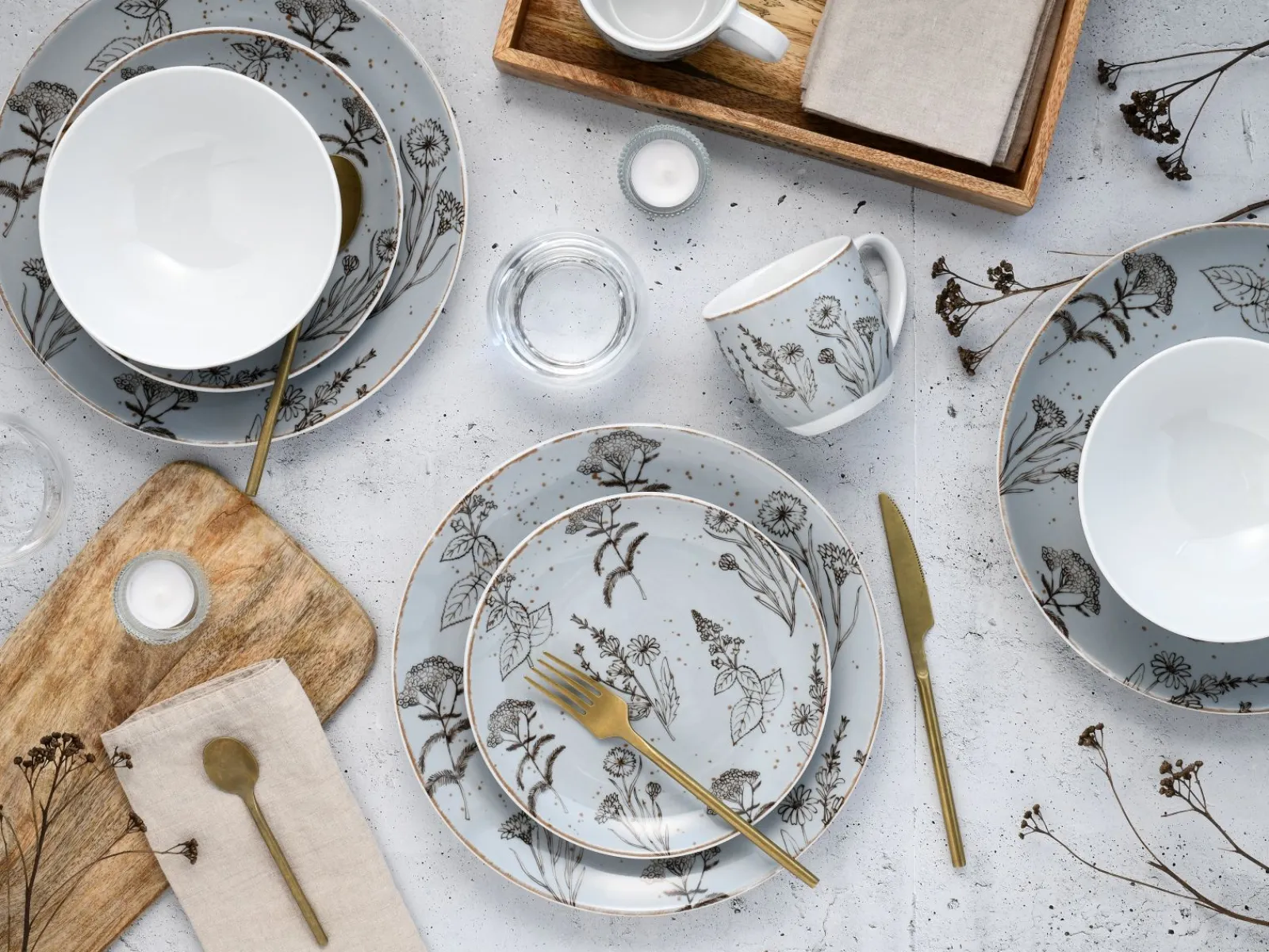 Creatable Geschirrset|Vintage Flowers - Kombiservce 16-tlg - Stein