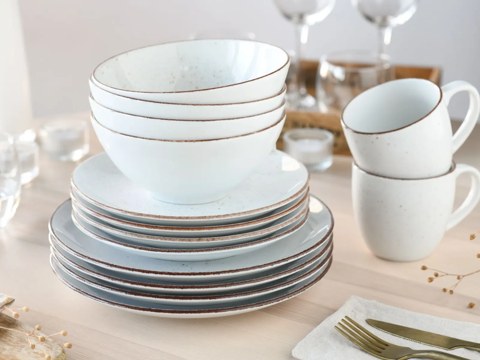 Creatable Geschirrset|Vintage Nature - Kombiservice 16-tlg - Weiss