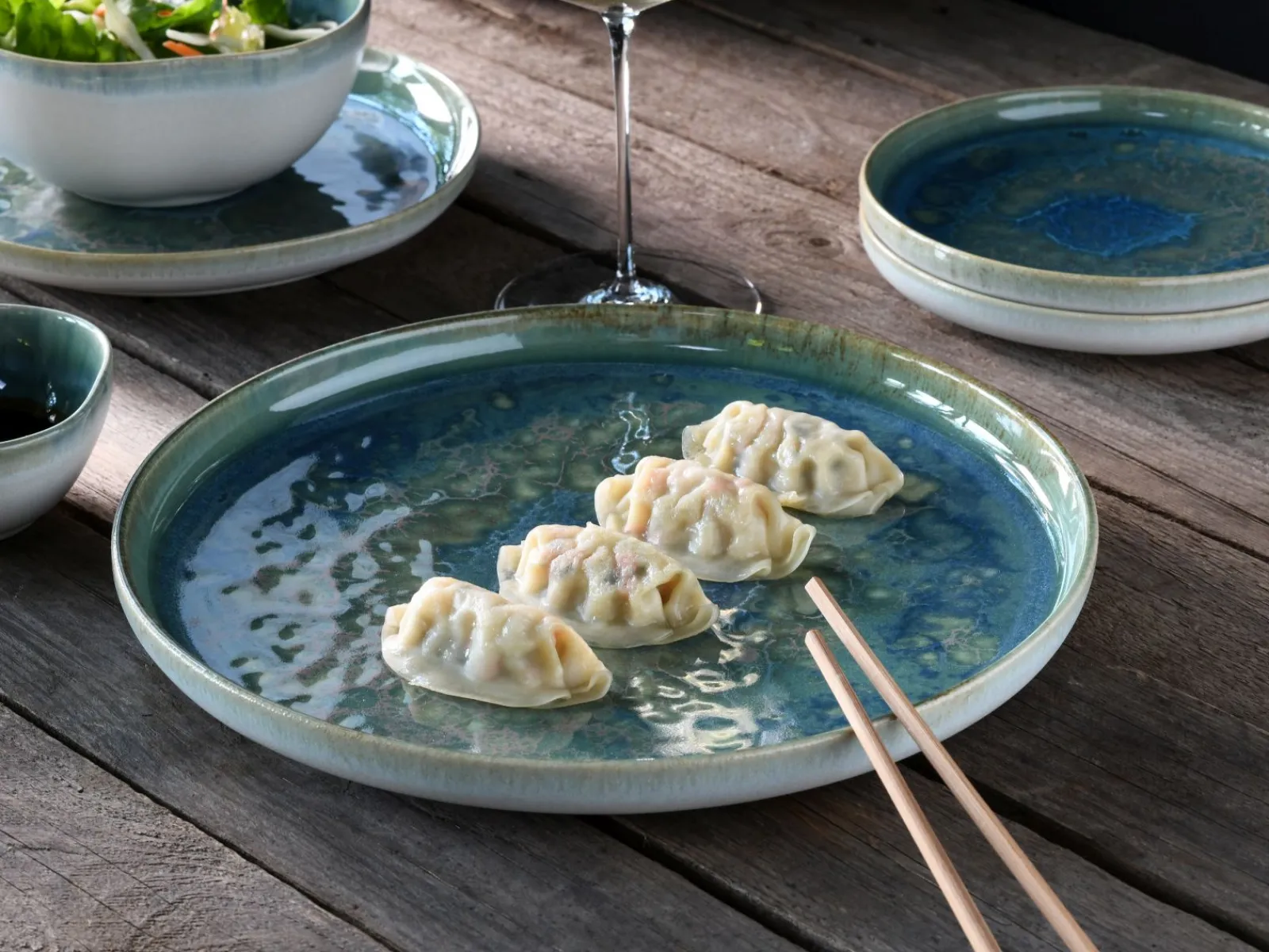 Creatable Geschirrset|Teller|Yuki - Speiseteller 4-tlg - Grün-blau