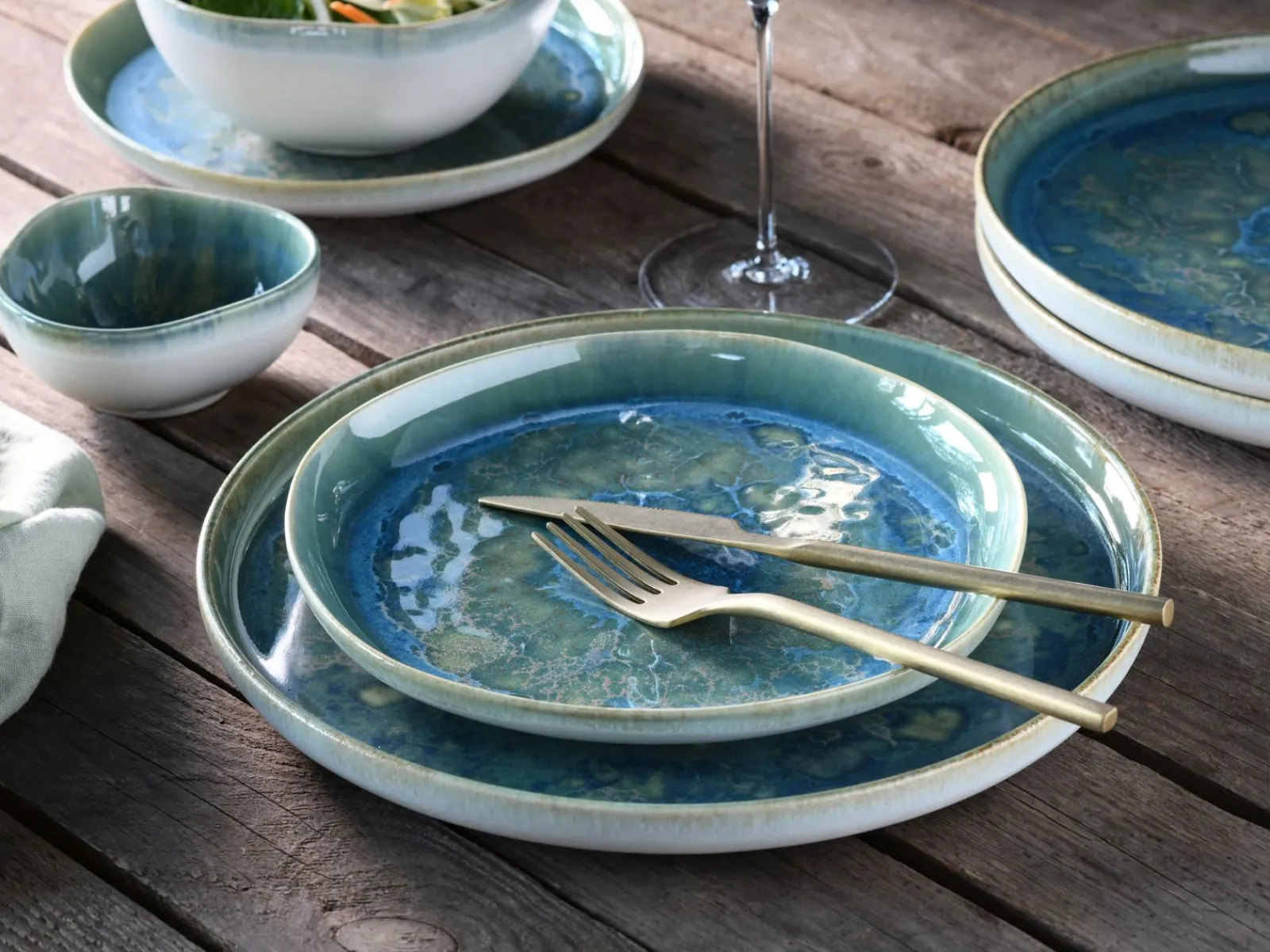 Creatable Geschirrset|Teller|Yuki - Tellerset 8-tlg - Grün-blau